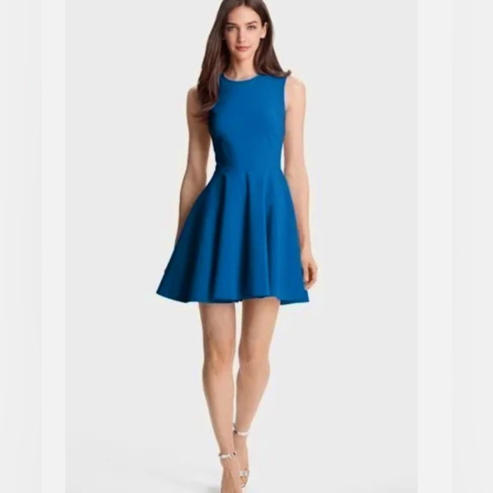 DVF Diane Von Furstenberg Fit Flare Pleated Dress Electric Blue